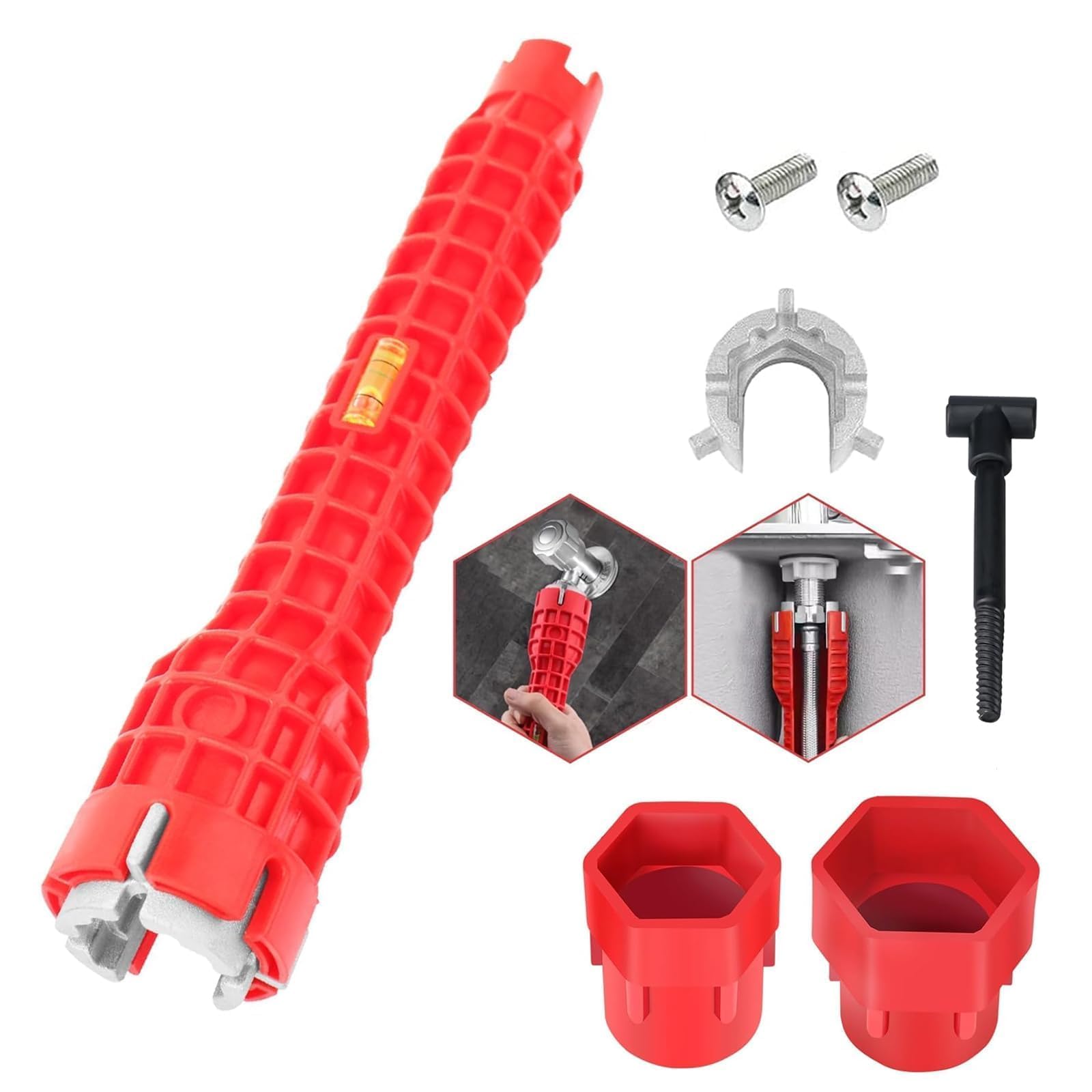 QXCFTW 8 in 1 Multifunctional Tap Spanner, Tap Spanner for Tight Space, Kitchen Drain Tub Removal nut Plumbing Plumber, for Toilet, Sink, Bathroom, Kitchen Plumbing Installation and Repairs