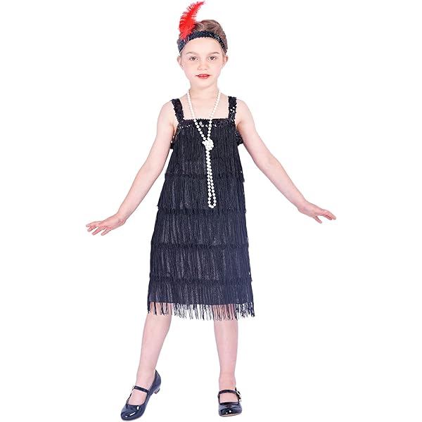 black flapper dress amazon Black 1920S Retro Sequin Fringed Flapper Dress, Black Gold / M