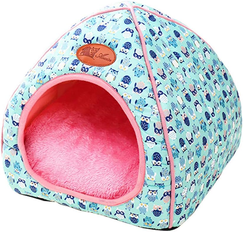 Urijk Cat Bed Tent Kitty Hut, 2 in 1 Self Warming Triangle Foldable Cat Cave Bed, Comfortable Soft Plush Enclosed Cat House, Cute Pattern Dome Nest for Small Cat Dog Puppy Kitten