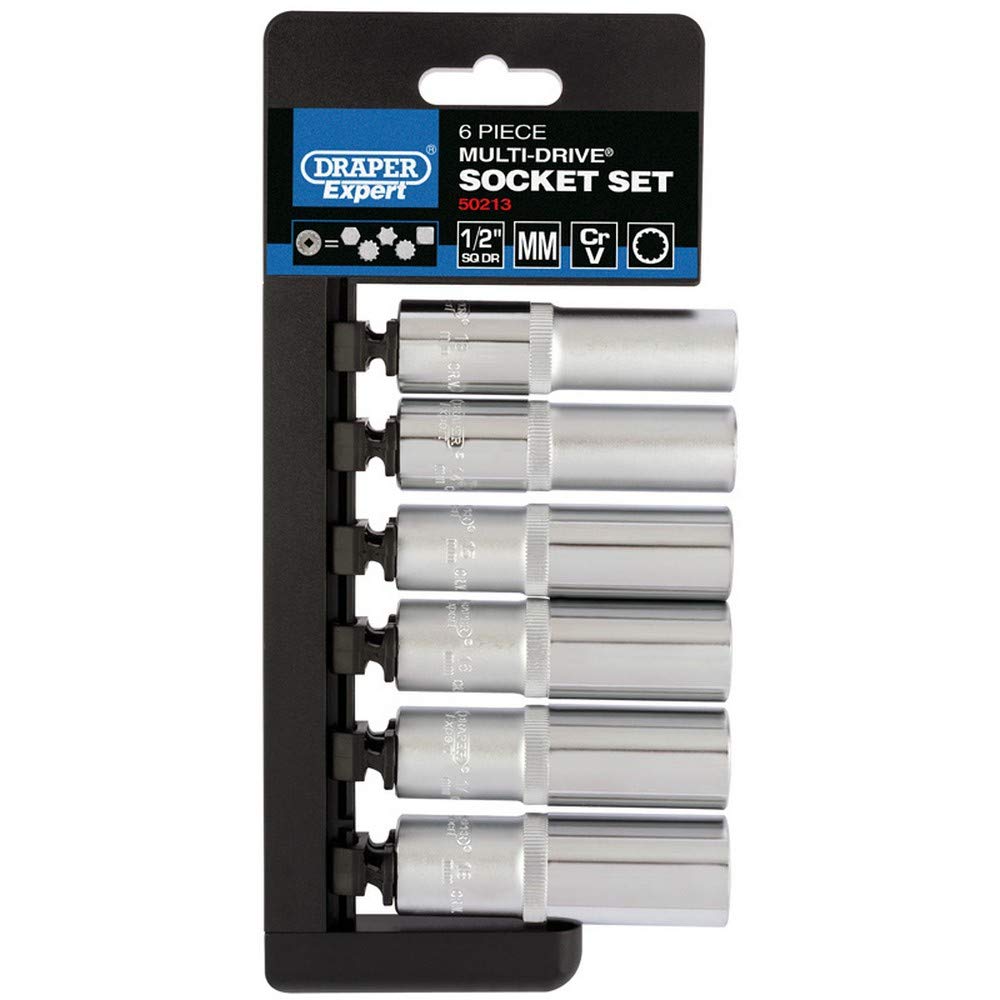 Draper 50213 1/2-Inch Square Drive Multi-Drive Deep 6 Piece Socket Set