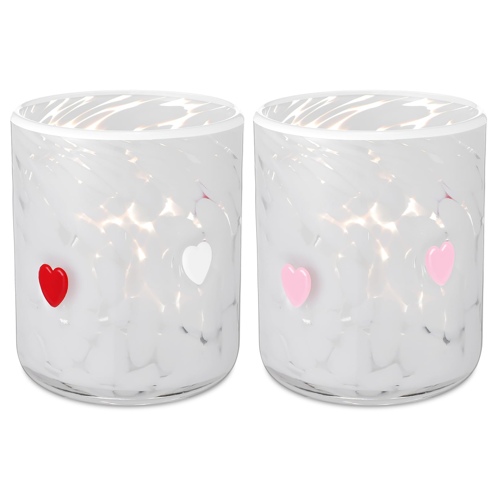 Photo 1 of Mimorou 2 Pcs Valentine's Day Icon Juice Glass 14 Ounce Heart Themed Drinking Cocktails Glasses for Party, Cute Double Old Fashioned Reusable Cups for Home Bar Decor Lovely Gifts