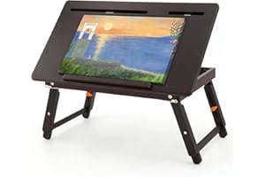 Nnewvante Drawing Table Foldable Drafting Desk with Adjustable Height & Angle Bamboo Drawing Board Easel with Tablet and Phone Slots for Painting, Drafting, Writing, Reading
