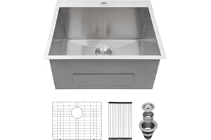 Couoko 25 Inch Utility Laundry Sink Drop In 16 Gauge Stainless Steel Single Bowl Laundry Room Sink Laundry & Utility Room Kitchen Sinks 25"x22"x12"