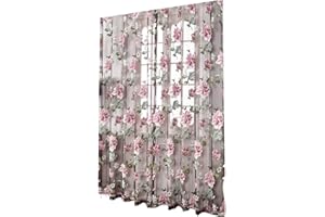 Sheer Curtain 78.8x39.4inch Peony Embroidery Vertical Decorative Voile Curtains Tulle Drape for Bedroom Living Room Balcony