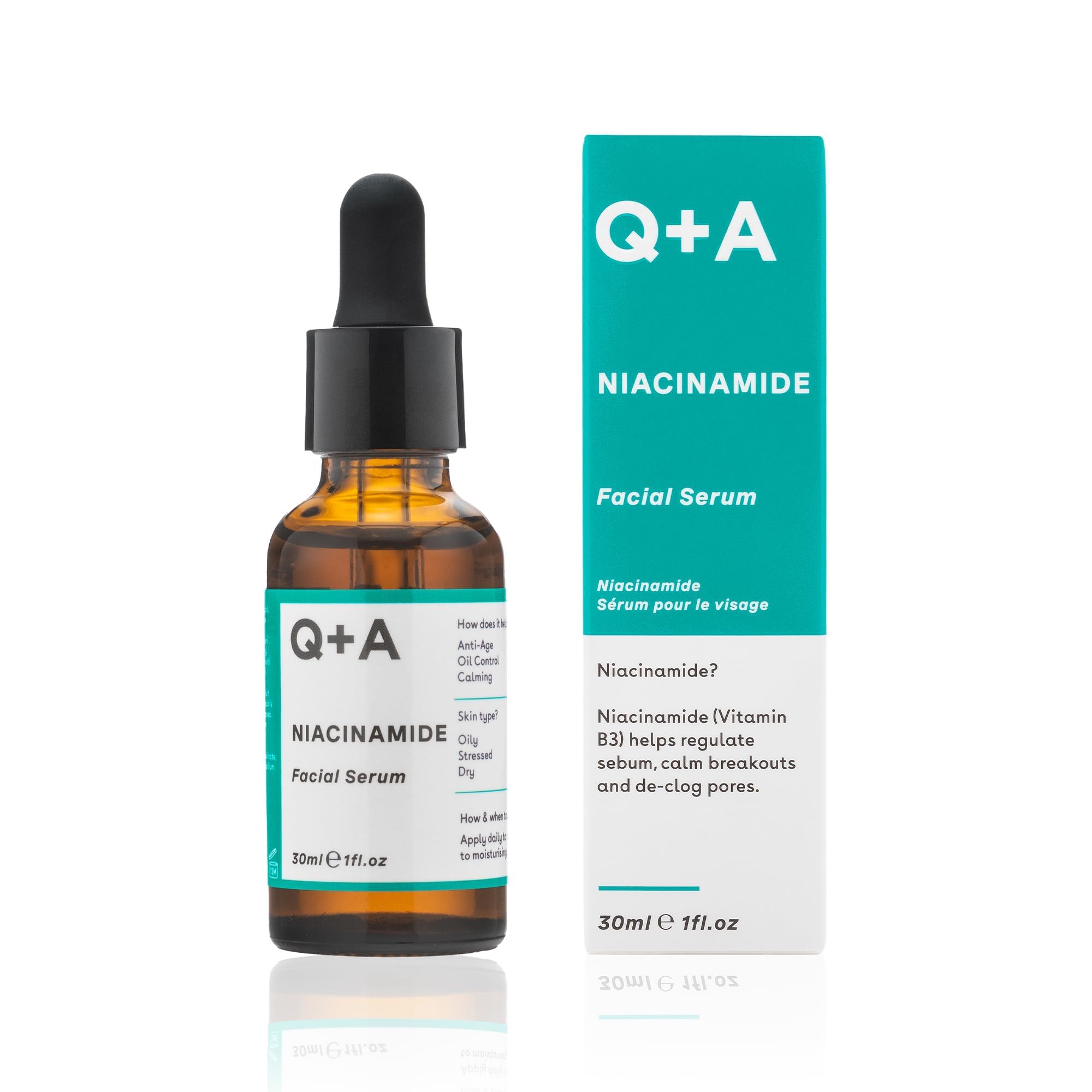 Q+A Niacinamide Facial Serum 30ml, Balancing Vitamin B3 Serum to Hydrate, Reduce Excess Oil & Support Clear Looking Skin — image 1
