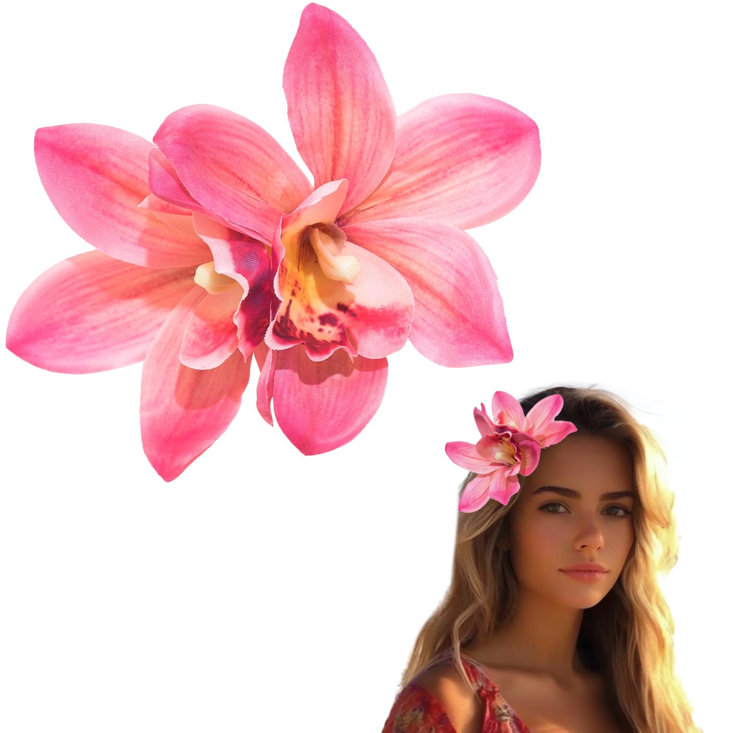 Photo 1 of 1 PCS Orchid Flower Hair Clips, 6Inch Large Hawaiian Artificial Flower Hair Barrettes Hibiscus Hair Clips for Wedding Bridal Beach Party