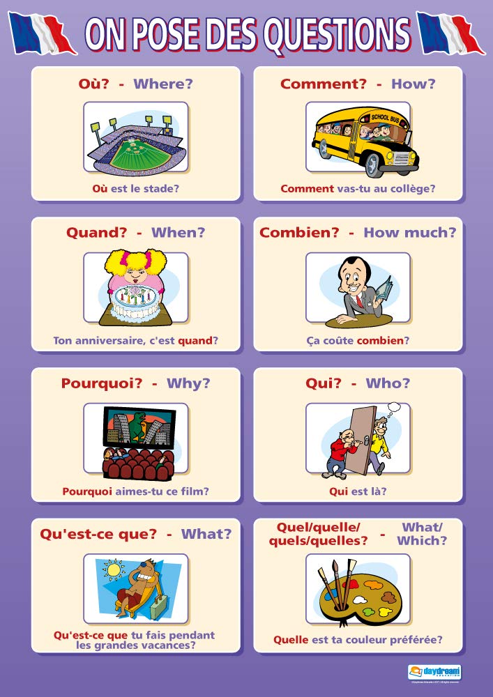 On Pose des Questions | Language Learning Posters | Laminated Gloss Paper measuring 850mm x 594mm (A1) | Second Language Charts for the Classroom | Education Charts by Daydream Education