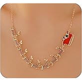 ZMJK Christmas Theme Charm Necklace for Women Cartoon Elk Santa Gingerbread Man Multiple Pendant Necklace Golden Snowflake Sleigh Christmas Tree Collarbone Necklace Xmas Jewelry Accessories