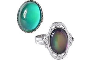 Acchen Mood Ring Heart Shaped Changing Color Emotion Feeling Finger Ring 2 Pcs with Box