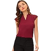 Allegra K Work Top for Women's Office Lace Cap Sleeve Basic Shirt Blouse