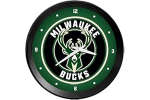 The Fan-Brand NBA Milwaukee Bucks: Ribbed Frame Wall Clock- Sports Decor for Home, Game Room, Fan Cave & Garage - USA Made