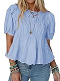 Tankaneo Womens Puff Sleeve Peplum Babydoll Tops