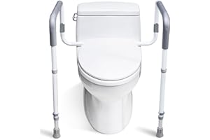 WeHwupe Toilet Safety Rails for Elderly Adults - Adjustable Bathroom Toilet Safety Frame with Handles - Stand Alone Toilet Grab Bar for Senior, Handicap & Disabled,Fits Most Toilets, White, TRX-8002