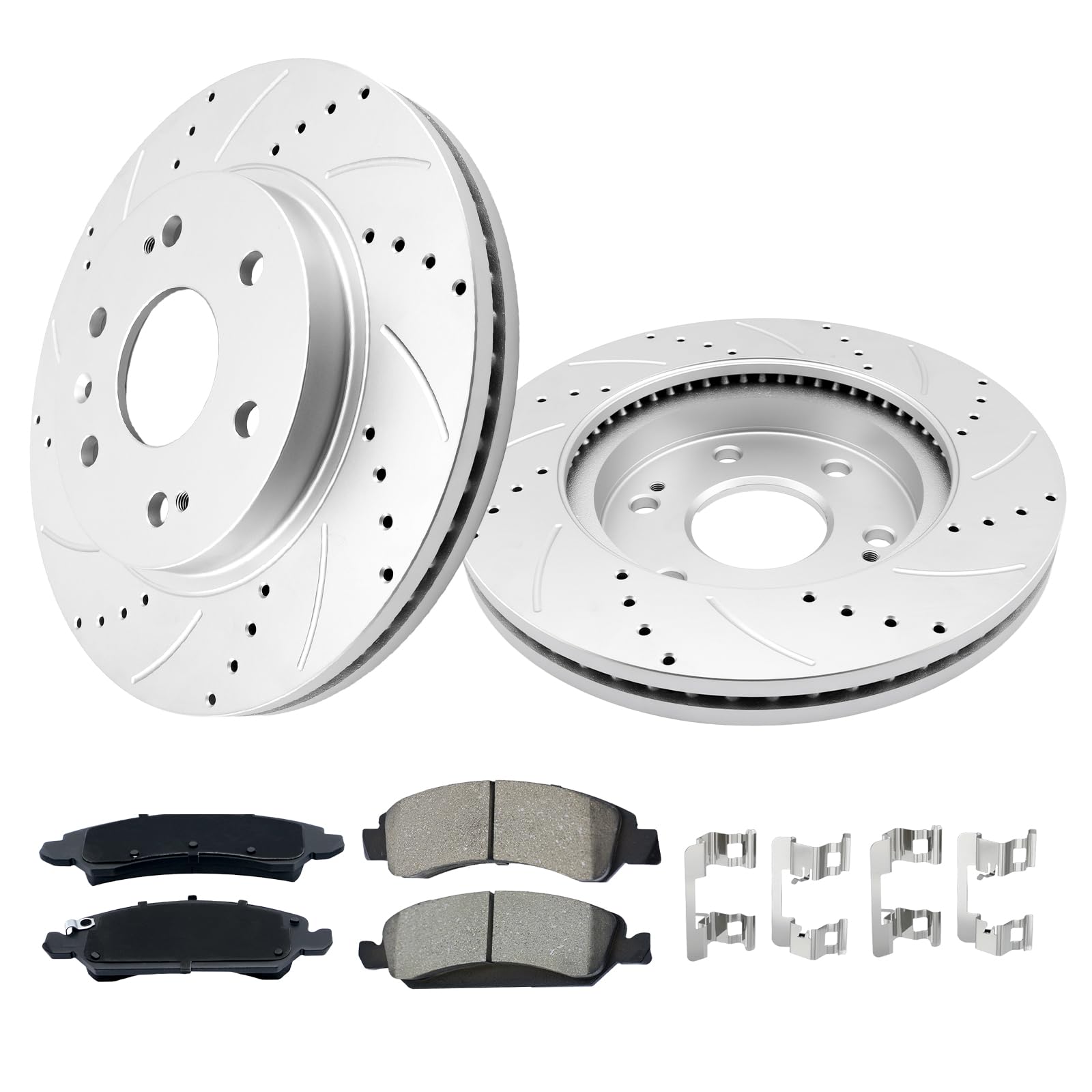 Photo 1 of Front Brakes and Rotors Geomet Drilled Slotted Replace for 14-18 Chevy Silverado 1500, 15-20 Tahoe, 15-20 Suburban, 15-20 GMC Yukon, 14-18 Sierra 1500, 580279, 55097, 88963556, 19175334, 25819670