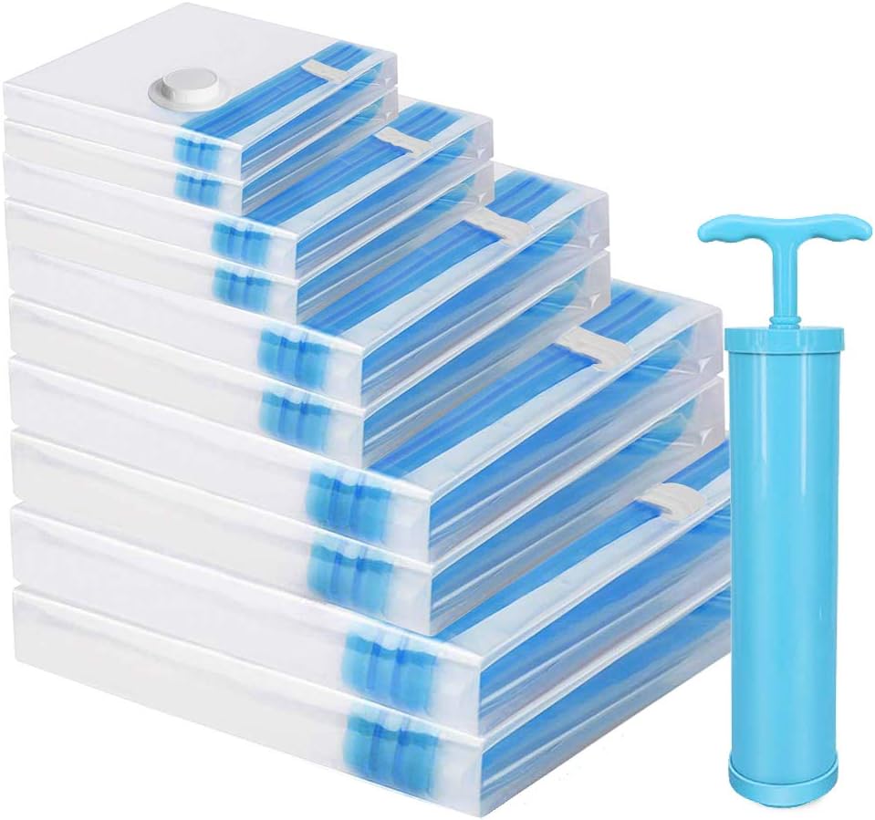 S SUNINESS Storage Bag Vacuum - 10Pcs Reusable Space Saver Bags(2 Jumbo, 2 Large, 2 Medium, 2 Small, 2 Travel Mini) with Pump
