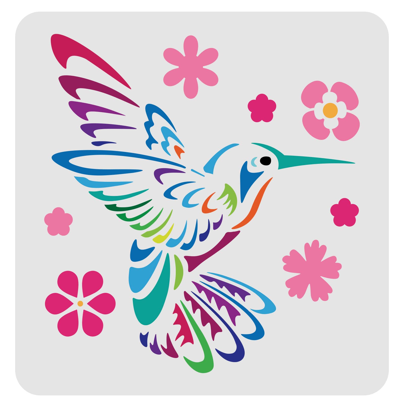FINGERINSPIRE Hummingbird Stencil Decoration Template 30x30cm Plastic Bird Flower Drawing Painting Stencil Square Reusable Stencils for Create DIY Hummingbird Crafts and Decor — image 1