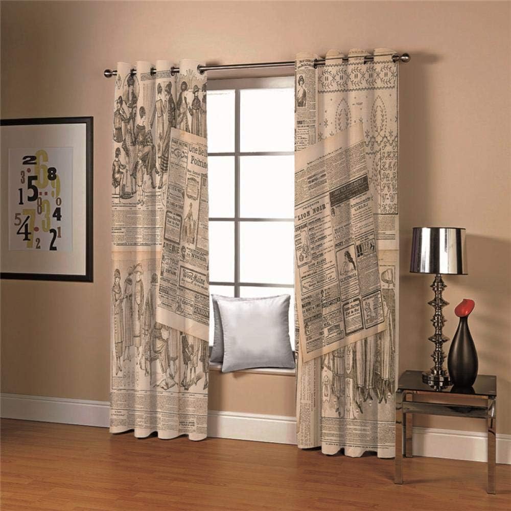LIGAHUI Blackout Curtains Vintage newspaper 2x W46x L72 inch Eyelet Thermal Insulated Bedroom Curtain Ring Top Solid Kids Treatments Curtains Living Room for Nursery 2 Panels