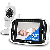 HelloBaby Video Baby Monitor with Camera and Audio, 3.2Inch LCD Display, Infrared Night Vision, Two-Way Audio and Room Temper