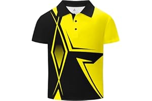 DEKOMERE Boys Printed Polo Shirt Short Sleeve Stylish Moisture Wicking UPF 30+ Performance Golf Shirts 7-16 Years