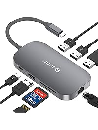 USB C Hub, TOTU 8-in-1 Type C Hub with Ethernet Port, 4K USB C to HDMI, 2 USB 3.0 Ports, 1 USB 2.0 Port, SD/TF Card Reader, USB-C Power Delivery, Portable for Mac Pro and Other Type C Laptops (Grey)