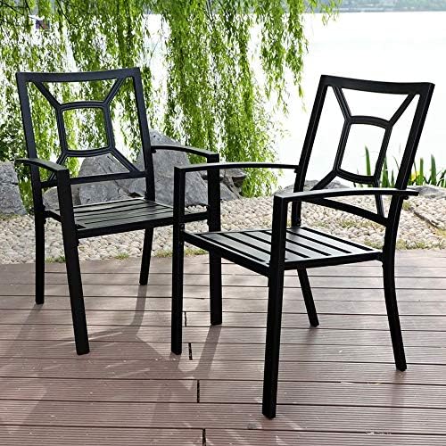PHI VILLA Patio Dining Chair Metal Arm 