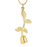 Rose Flower Cremation Jewelry Urn Necklaces for Ashes, Cremation Ash Jewelry Memorial Pendants for Human Pets Ashes