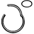 PIERCINGBOY 1Pcs 316l Surgical Steel Nose Rings Hoop 20G 18G 16G Hinged Clicker Septum Cartilage Ear Piercing Gold-Silver-Black Diameter 6mm to 12mm