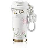 Sidagar Insulated Travel Coffee Mug,18 oz Stainless Steel Coffee Tumbler with Flip Straw, Double Wall Thermal Cup with Leak Proof Lid,Reusable Ceramic Water Bottle for Office,White