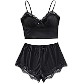 SHENHE Women's Pajama Set 2 Piece Lace Trim Sleepwear Cami and Shorts Bow Pjs Loungewear