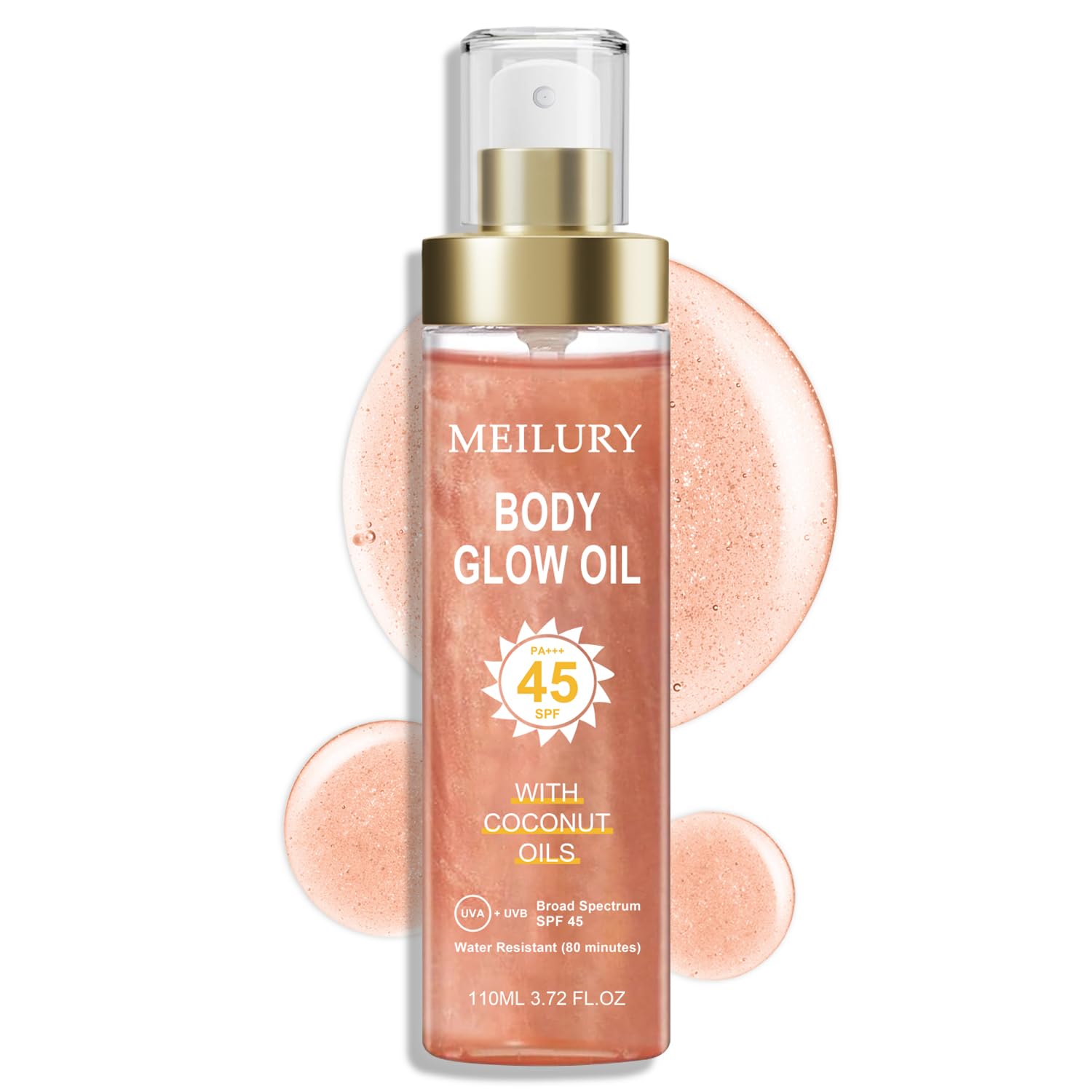 Photo 1 of Body Glow Oil, SPF 45 Broad Spectrum, Sunscreen Body Oil with Rose Gold Mica, Moisturizing Coconut, Glow Moisturizer, Lightweight, Water Resistant, 3.72 fl oz(#02 ROSE)