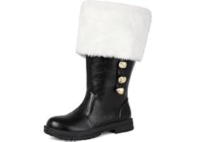 PESMOTIV Christmas Santa Claus Men's Boots with Wide Calf & Zipper, Fuzzy White Cuff & Jingle Bells | Black Holiday Shoes for Xmas Party, Costume, Gift