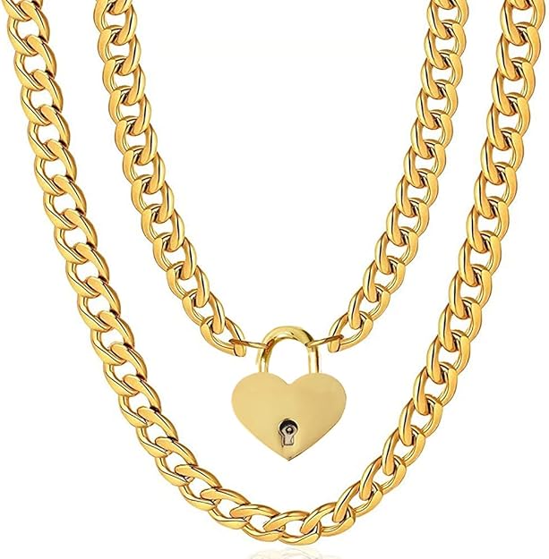 Padlock Necklace Stainless Steel Lover Heart Lock Collar Choker for Men