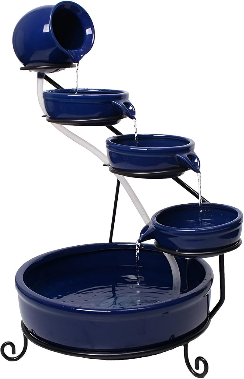 Primrose 55cm Solar Powered Blue Ceramic Outdoor Jug Water Feature