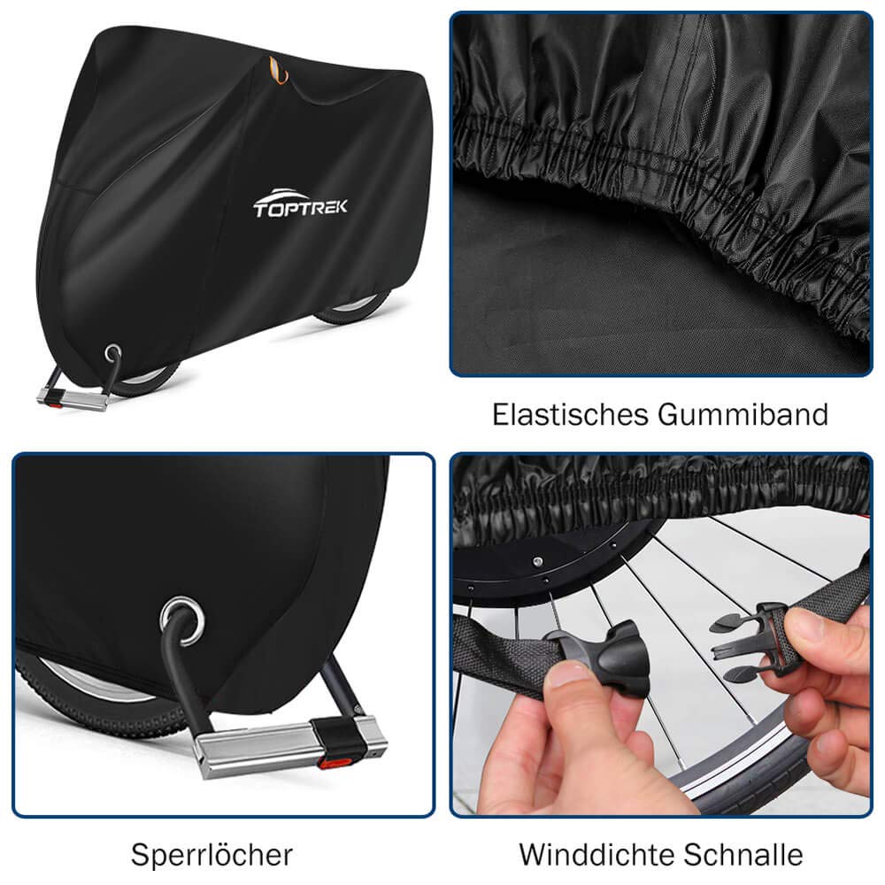 Toptrek Fahrradabdeckung 210D mit Nahtband Oxford-Gewebe Wasserdicht Hochwertige Fahrradgarage Outdoor 200 x 110 x 70 cm Reißfestigkeit Sonnenschutz Fahrrad Schutzhülle mit Beutel 5