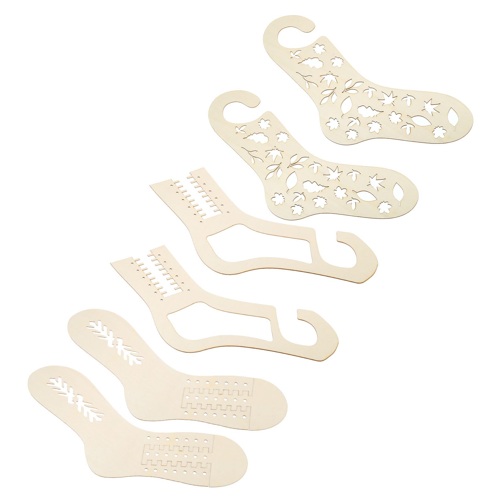 PATIKIL Sock Blocker, 3 Pair Adjustable Socks Blocker Wood Stretcher Large Small Funny DIY for Knitting Crochet Socks, Hollow Striped Leaves