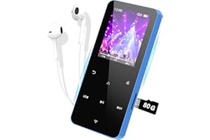 TULIYET 80GB Mp3 Player with Bluetooth 5.0, Play Music up to 30 Hrs.Portable Digital Lossless Music MP3 MP4 Player with FM Radio, Voice Recorder, Super Light Metal Shell Touch Buttons - Blue