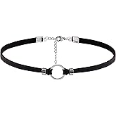 Sacina Goth Hippie O Ring Choker, Black Faux Leather Choker, Halloween Christmas New Year Jewelry Gift For Women