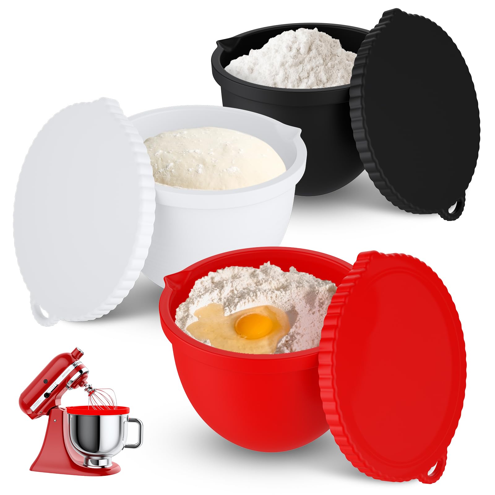 Photo 1 of Silicone Bowl Liners for Kitchen Aid, Silicone Liners for Kitchen Tilt-Head 5 Qt Mixers, 3 Liners with Lids, Mixer Attachments and Accessories (3Pcs)