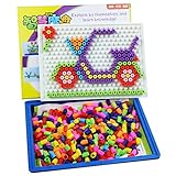 RIKKO Button Art Color Matching Mosaic Pegboard | Portable Tray Carry Case Great Travel Game | Early Learning Educational Toys for Boys and Girls