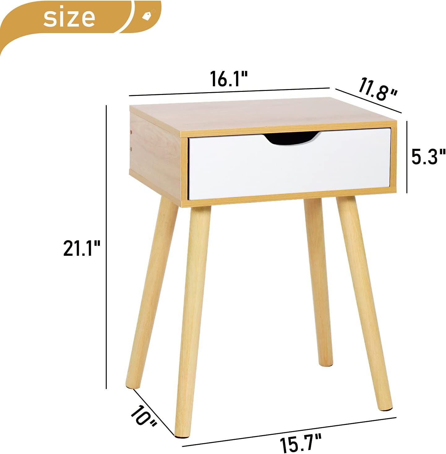 Tiita Nightstand with Storage Drawer, Fashion Modern Assemble Storage Cabinet Bedroom Bedside, End Side Table Solid Wood Legs, Drawer Nightstand for Bedroom, Living Room, Office: Kitchen & Dining