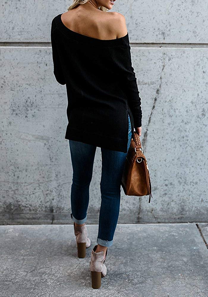 Women\'s Sweaters Off the Shoulder Casual Knit Loose Long Sleeve Pullover Tunic Tops