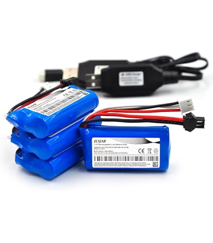 Pack De 2 Baterías De Litio 7.4V 500mAh Con Cargador USB – Conector SM-4P Para Coches RC, Barcos Y Pistolas De Gel