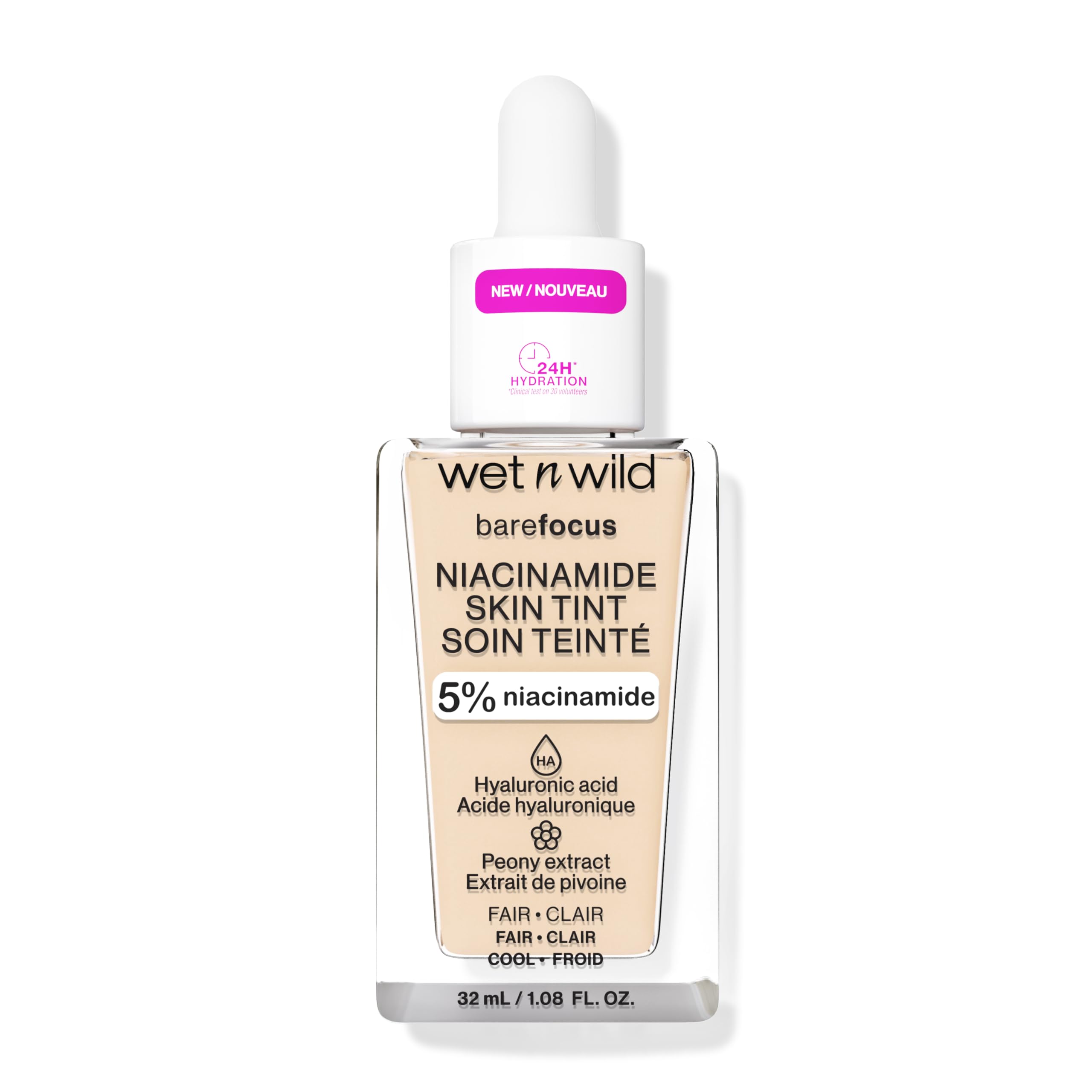 Wet n Wild Bare Focus Niacinamide Skin Tint, Hydrating Tinted Serum with Hyaluronic Acid, Lightweight Sheer-to-Medium Glow, Oil-Free Makeup, Fair
