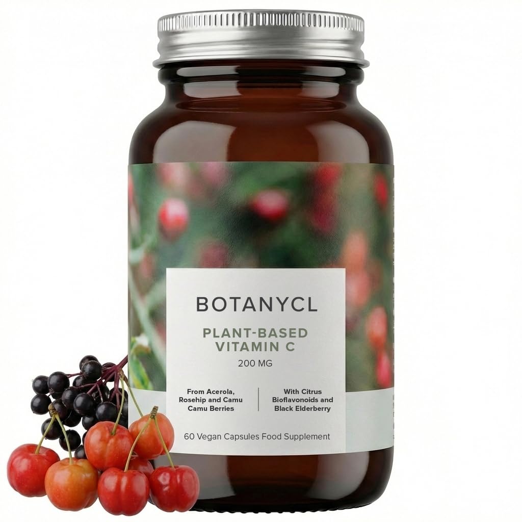 Botanycl Vegan Vitamin C with Bioflavonoids - As Seen on Dragons' Den - 200mg Plant-Based Formula - 60 Capsules - 1 Month Supply - Immune Support, Skin Health, Energy - No Fillers