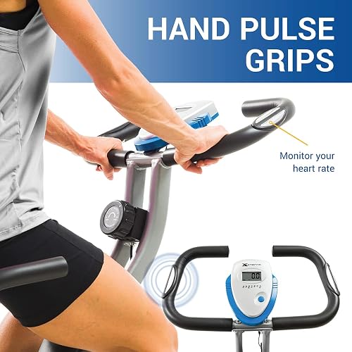 XTERRA Fitness Folding Exercise Bike - 8 Resistance Levels, 225 Lb Capacity, LCD Display, Pulse Sensors