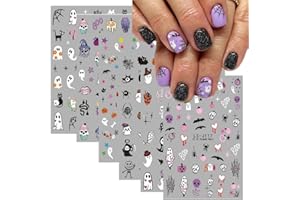 CTTHNBD Halloween Nail Art Stickers Cute Ghost Pumpkins 3D Self-Adhesive Nail Decals Bat Skull Spider Web Designs Nail Stickers Halloween Nail Supplies Nail Art Design for Women Girls 6 Sheets