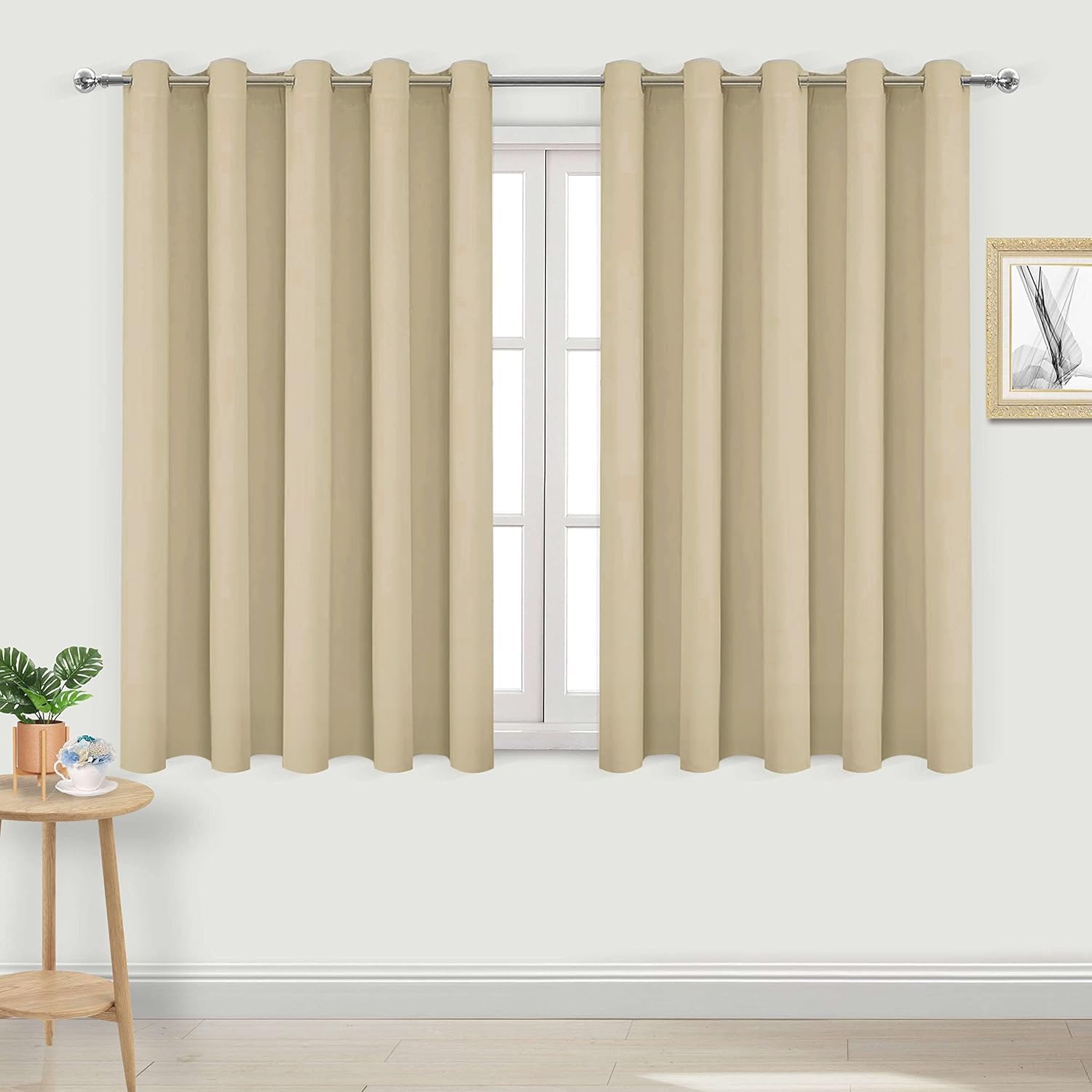 DWCN Blackout Curtains for Bedroom - Thermal Insulated Light Blocking Eyelet Window Curtains for Living Room 66 x 54 inch Length, Light Beige, 2 Panels — image 1