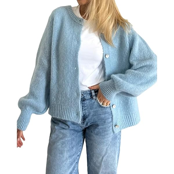 Argeousgor Women Y2k Crop Cardigan Sweater Knit Solid Color