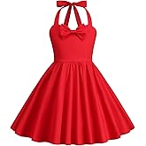 1950s Vintage Dresses for Girls Halter Dress Sleeveless Bowknot Heart Neck 4-12 Years