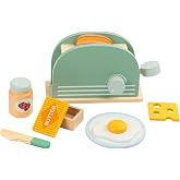 Wooden Pop Up Toaster Toys Play Set for Kids, Bread Maker Toy, Montessori Pretend Play Food Kitchen Accessories for Girls and Boys (Bread Maker)